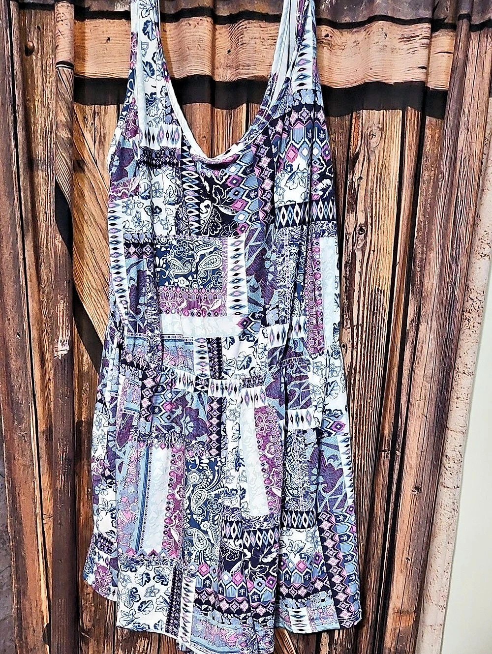 Women's Patchwork Romper in Blue & Pink
